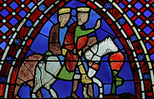 Window depicting Two Magi on horseback (stained glass)
