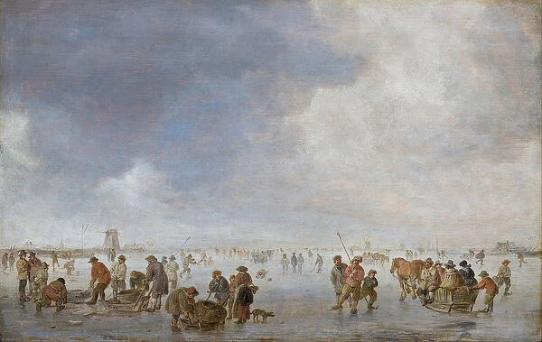 Winter Scene on the Ice (oil on panel)
