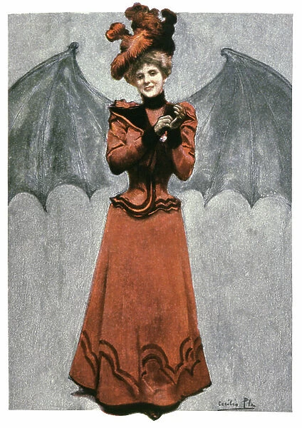 Woman disguised as a devil, ca 1900 (illustration)