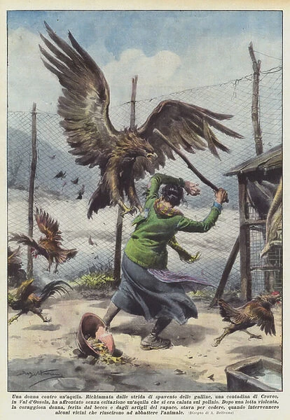 A woman against an eagle (colour litho)
