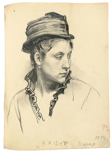 Woman with Hat, Head Turned to the Side, 1874 (pencil on paper)