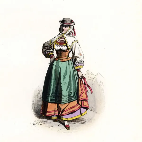 Woman of Salamanca, 18th century Steel Engraving Art Prints