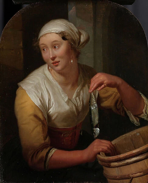 Woman Selling Herrings, 1675-80 (oil on panel)