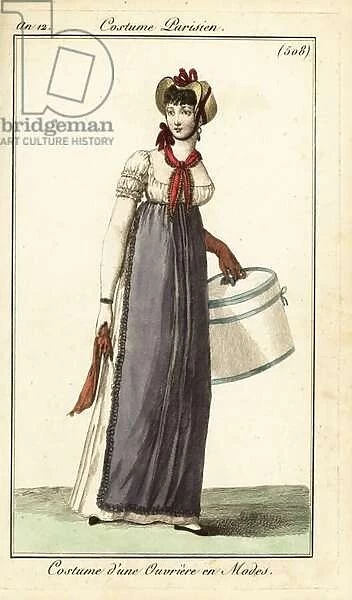 Woman working in the fashion industry, Paris, 1803. (engraving)