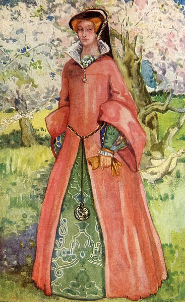 Womans costume in reign of Mary I (1553-1558)