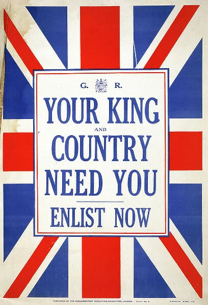 World War I poster for recruiting soldiers to the British Army. Circa 1914-15
