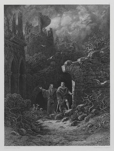Yniol shows Prince Geraint his Ruined Castle (engraving)