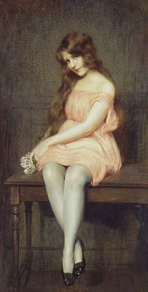 Young Girl in a Red Dress, (pastel on paper)