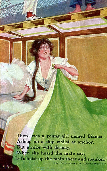 Young woman on a ship - humorous British postcard