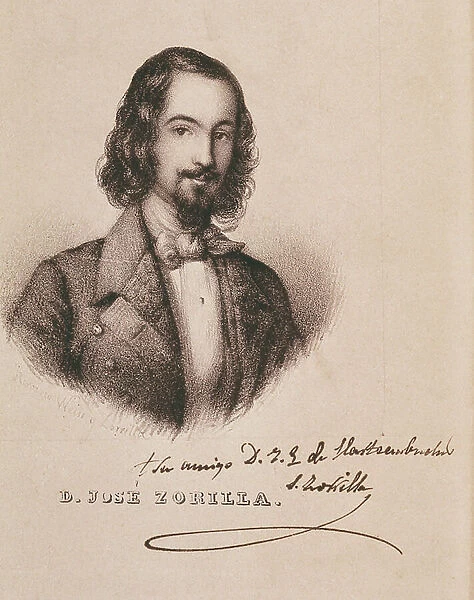 ZORRILLA Y MORAL, Jose (1817-1893). English Romantic poet and dramatist. Engraving. SPAIN. MADRID (AUTONOMOUS COMMUNITY). Madrid. National Library