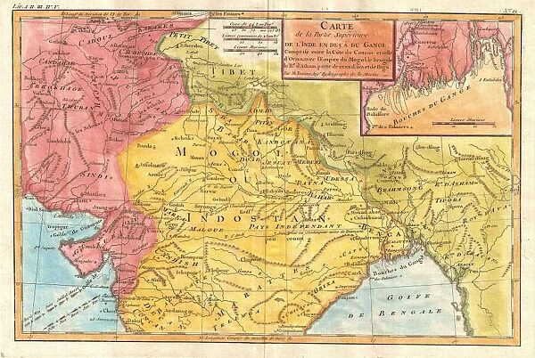 1780, Bonne Map of Northern India, Rigobert Bonne 1727 - 1794, one of the most important