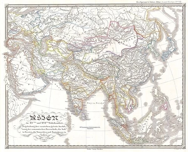 1844, Spruneri Map of Asia in the 15th and 16th Centuries, Ming China, topography