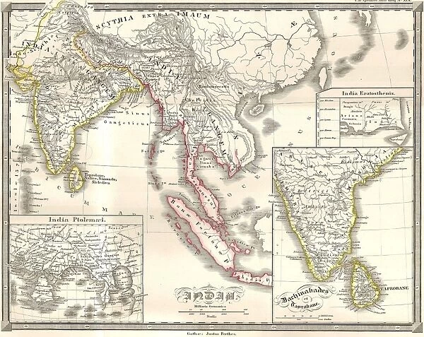 1855, Spruneri Map of India and Southeast Asia in Ancient Times, topography, cartography