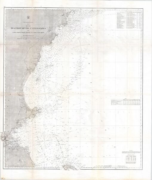 1865, U. S. Coast Survey Map of the New England Coast, topography, cartography, geography