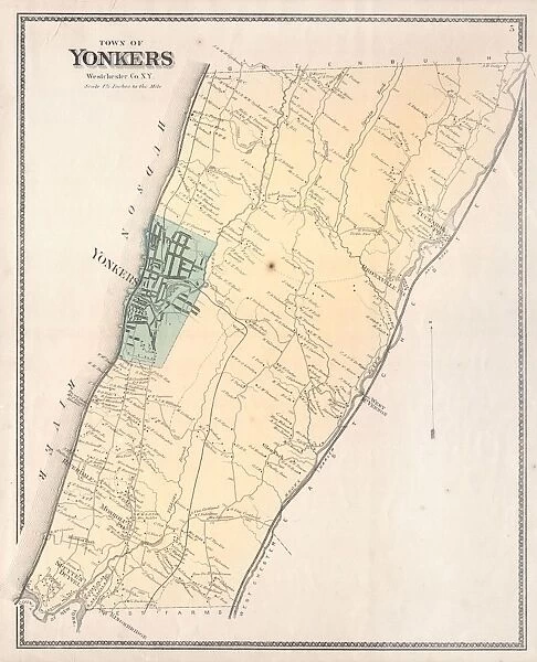 1867, Beers Map of Yonkers, Bronx, Riverdale, New York, topography, cartography, geography