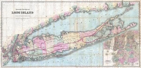 1880, Colton Pocket Map of Long Island, topography, cartography, geography, land