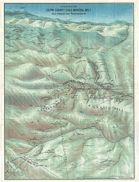 1904, Clason Map or View of the Gilpin Colorado Gold and Mineral Belt, topography