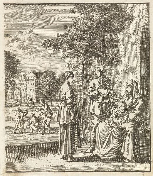 Adult daughter visits her mother and sisters, Jan Luyken, wed. Pieter Arentsz II