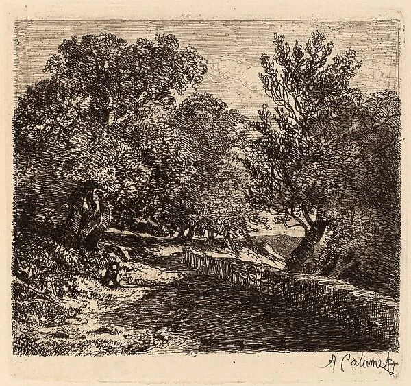 Alexandre Calame, Man Resting by a Stone Wall, Swiss, 1810 - 1864, 1840-1850, etching
