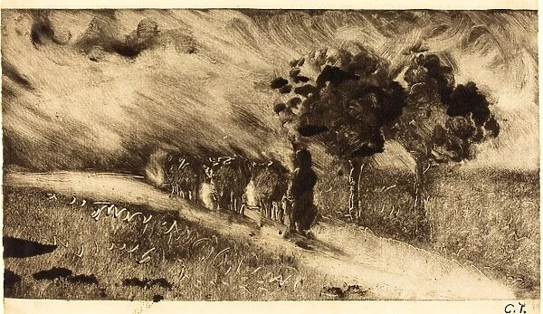 Camille Pissarro, French (1830-1903), Vacherie le soir, c. 1890, monotype