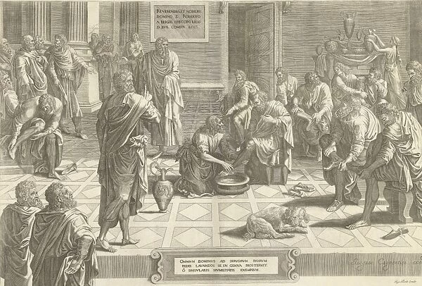 Christ washes the feet of the disciples, print maker: Anonymous, Hans Collaert I