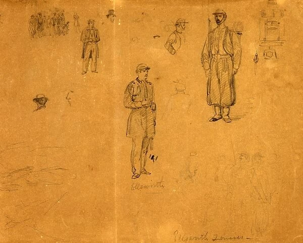 Ellsworth Zouaves, drawing, 1862-1865, by Alfred R Waud, 1828-1891, an american artist