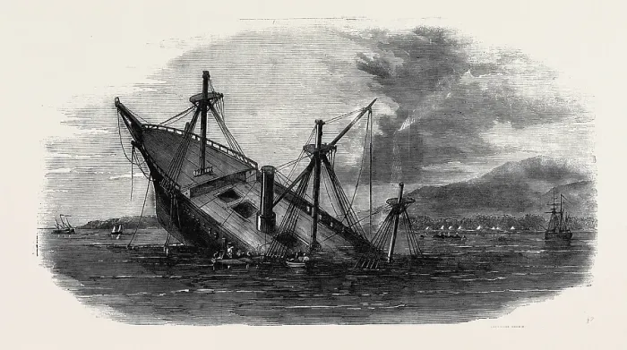 Framed Print : H.M.s. Transit on the Rocks Off Cape Oelar, Banca Island Print Framed Print : H.M.s. Transit on the Rocks Off Cape Oelar, Banca Island Print