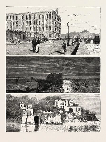 THE EX KHEDIVE OF EGYPT AT NAPLES, ITALY, ENGRAVING 1879, 1, Royal Hotel des Etrangers