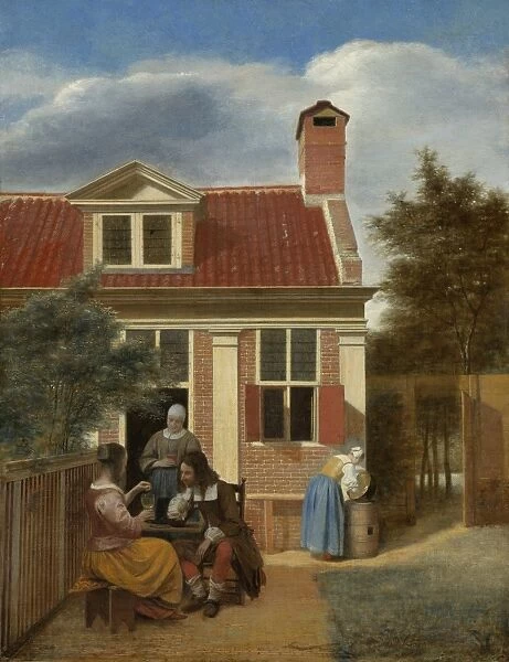 Figures in a Courtyard behind a House, Pieter de Hooch, c. 1663 - c. 1665