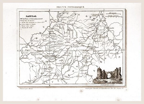 France pittoresque, Cantal, map, 19th century engraving