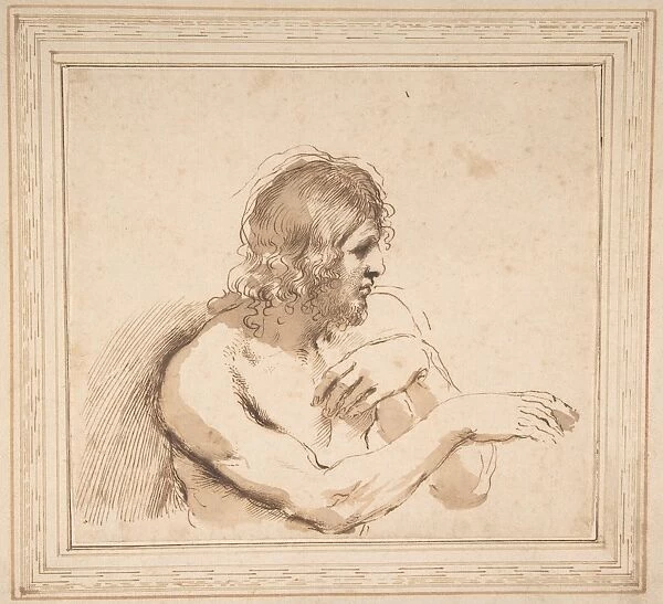 Half-Figure Nude Man Facing Right 1640 Pen brown ink