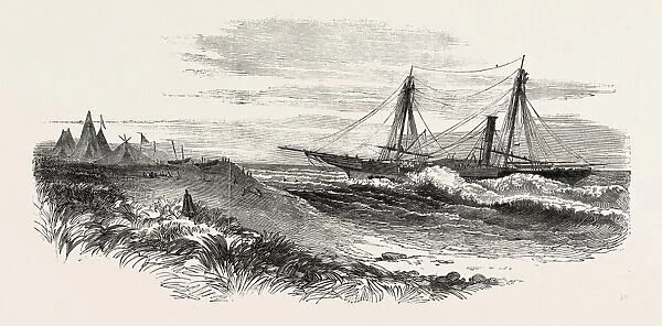 H.M. Steam Vessel Flamer on a Reef South East of Monrovia, Liberia, 1851 Engraving