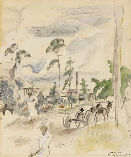Jules Pascin Landscape Figures Miami 1916 Watercolor