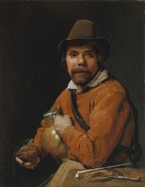Man Holding Jug ca 1660 Oil canvas 19 3  /  8 x 15 3  /  8