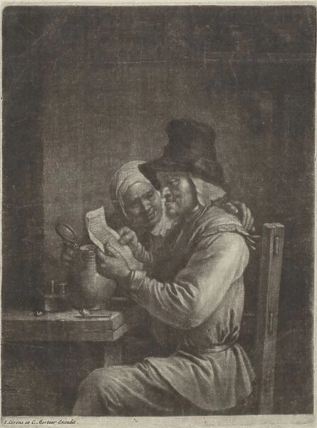 Man and woman reading a letter, Wallerant Vaillant, David Teniers (II), Johannes Covens