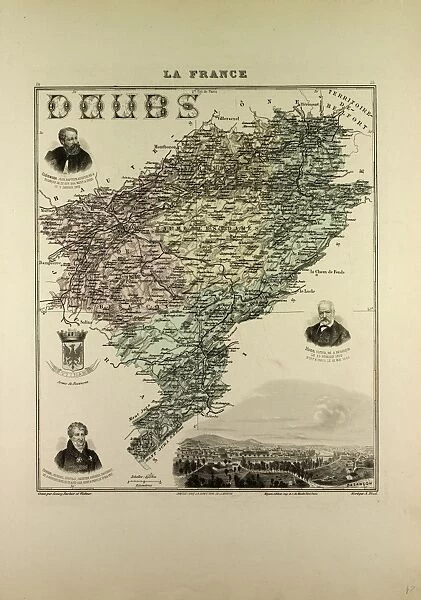 Map of Doubs, 1896, France