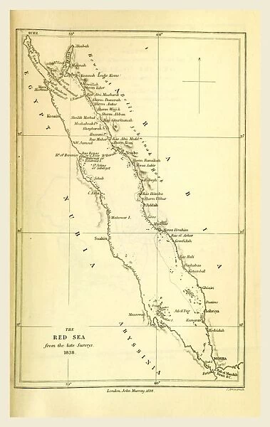Map of the Red Sea, Travels in Arabia, 19th century engraving