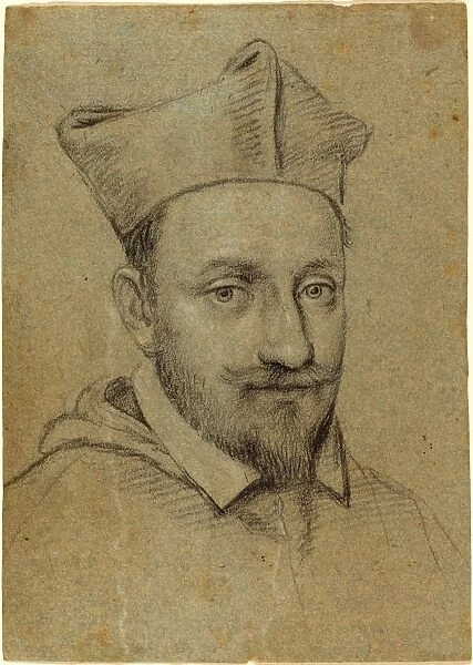 Ottavio Leoni, Italian (c. 1578-1630), Portrait Head of a Cardinal, black chalk heightened