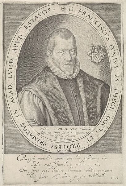 Portrait of Francis Junius, Jacob Matham, Daniel Heinsius, 1598