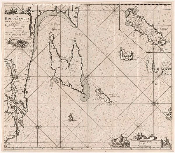 Sea chart of the Gulf of Paria to the mouth of the Orinoco river, Orinoquia, Venezuela