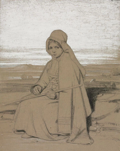 A Seated Shepherdess 1800s Jules Dupre French