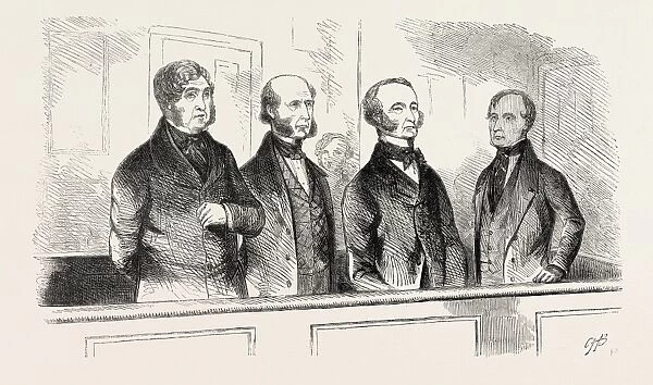 A Sketch at Bow Street on July 11, 1855; Sir J.D. Paul, Strahan, Bates, Tyrrell (Jailer)