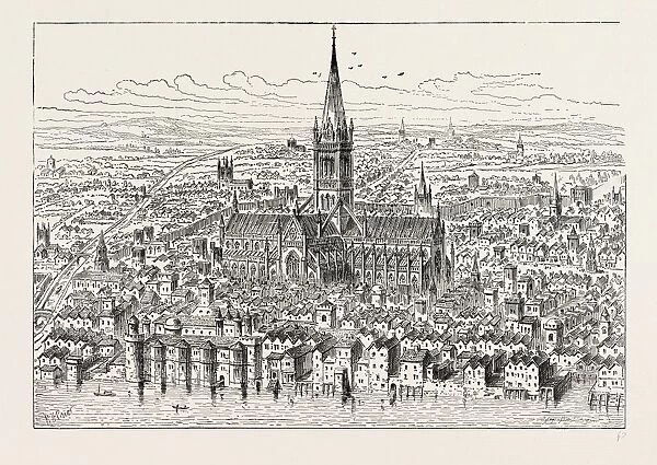 ST. PAULs AND THE NEIGHBOURHOOD IN 1540. London, UK, 19th century engraving