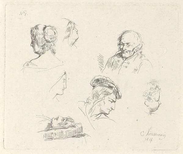 Study Sheet with different heads, Cornelis Kruseman, 1818