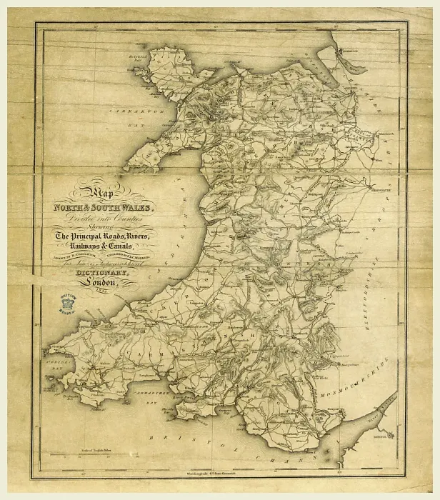 Framed Print : 19th Century Print of Wales Topographical Map