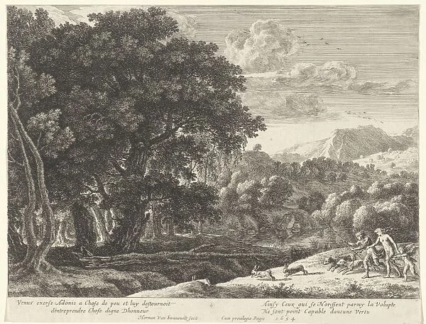 Venus and Adonis hunting, Herman van Swanevelt, Henri Bonnart (I), Lodewijk XIV