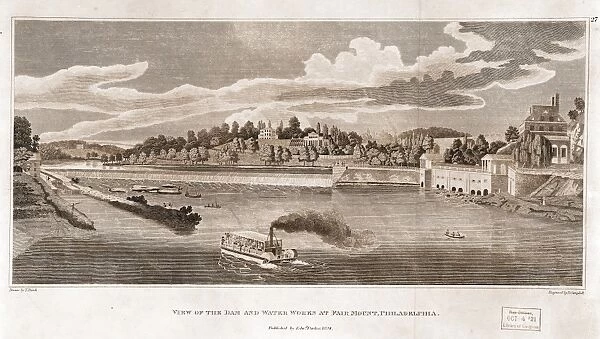 View of the dam and water works at Fairmount, Philadelphia  /  drawn by T