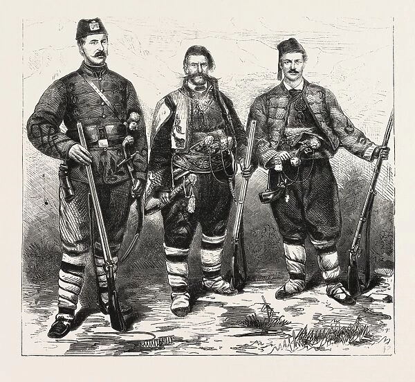 The War, Two Members of the Young Bulgarian on the Right, Engraving 1876