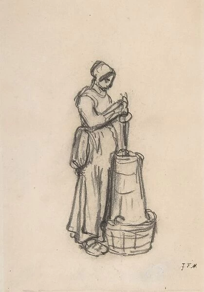 Woman Churn 1854 Conte crayon wove paper 11 1  /  4 x 7 5  /  16