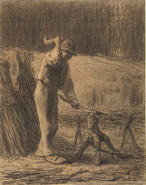 Woodcutter Trimming Faggots 1853-54 Conte crayon